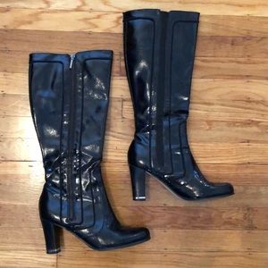 White House Black Market Leather Black Boots Heel